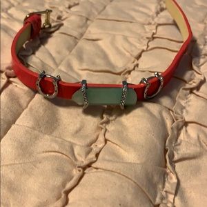 Pink leather horseshoe and jade bracelet